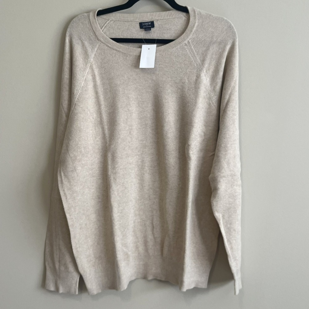 J.Crew Mens XL Oatmeal Waffle Knit Cotton Crewneck Sweater Lightweight Raglan